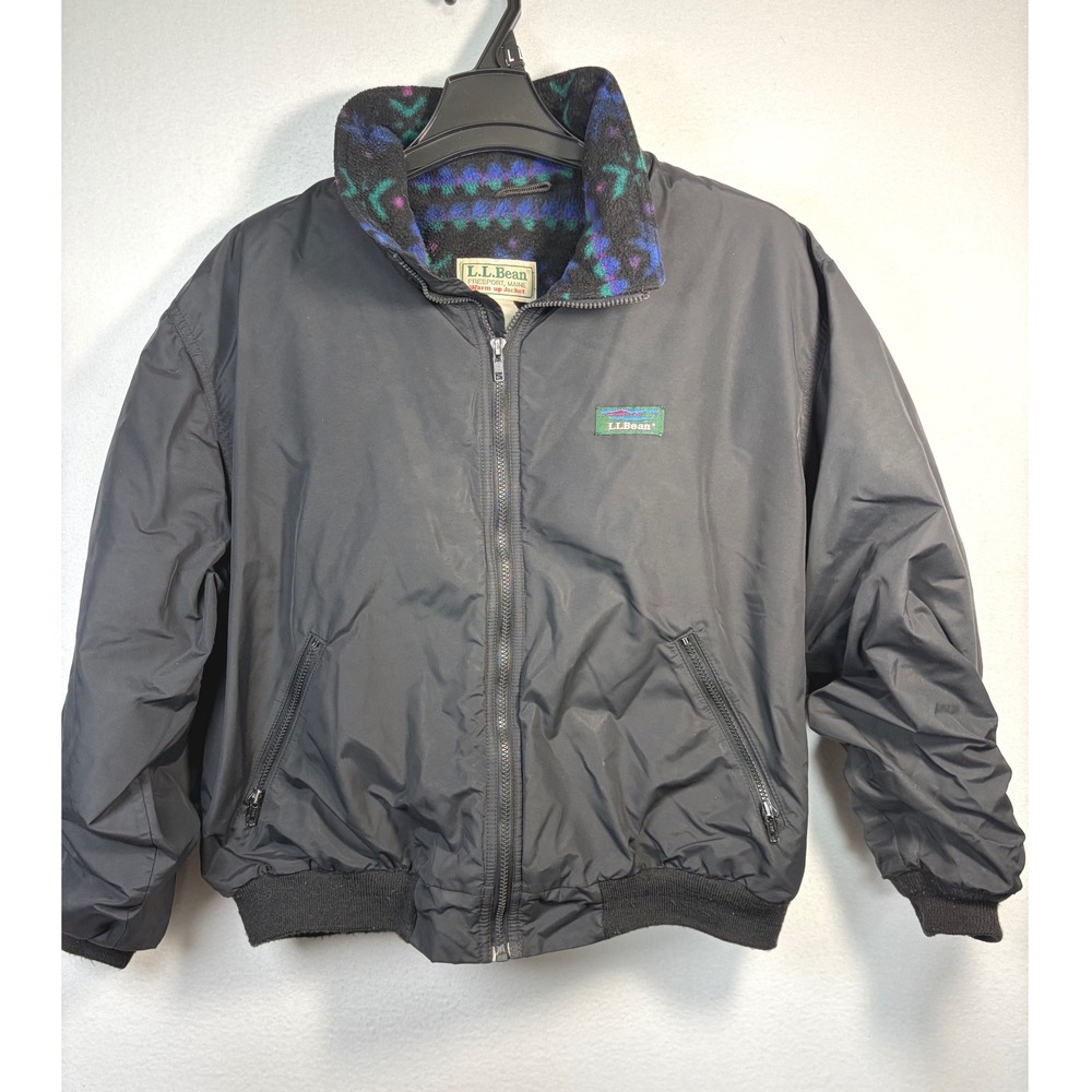 L.L. Bean Warm Up Jacket Mens XL Black Excellent Vintage 90s Fleece Lined Bomber